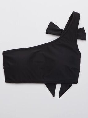 Aerie Bow One Shoulder Bandeau Bikini Top Women’s Size Medium Black Swim Top